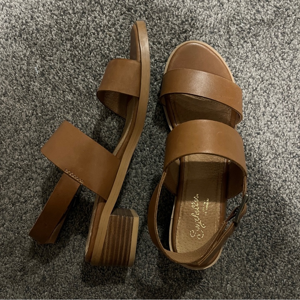 Seychelles Double Strap Cognac Leather Sandals
